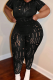 Sexy Solid Color Ripped O Neck Plus Size Two Pieces