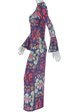 Sexy Print Hollow Out O Neck Long Dresses