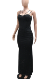 Shimmery Spaghetti Strap Slim Dress Side Slit Mesh Party Elegant Long Gown