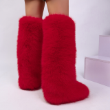 Knee High Snow Boots Women Warm Faux Fox Fur Lined Y2K Boots