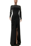 Elegant Solid Color High Slit O Neck Evening Dresses
