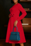 Elegant Solid Color Flower Shape O Neck A Line Dresses