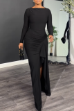 Elegant Solid Color High Slit O Neck Evening Dresses