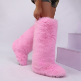 Knee High Snow Boots Women Warm Faux Fox Fur Lined Y2K Boots