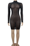 Sexy Solid Color Hot Drill O Neck Wrapped Skirt Dresses