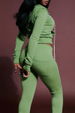 Casual Solid Color Draw String Hooded Long Sleeve Two Pieces