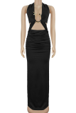 Sexy Solid Color Metal Accessories Trim Halter Long Dresses