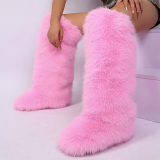 Knee High Snow Boots Women Warm Faux Fox Fur Lined Y2K Boots