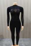 Sexy Solid Color Hollow Out O Neck Long Sleeve Two Pieces