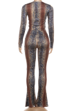Casual Print Contrast O Neck Long Sleeve Two Pieces