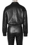 Woven Pattern Cropped Leather Jacket Zipper Collar Casual Fashion Stylish Coat