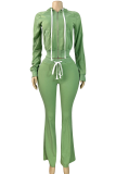 Casual Solid Color Draw String Hooded Long Sleeve Two Pieces