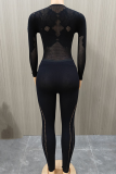 Sexy Solid Color Hollow Out O Neck Long Sleeve Two Pieces