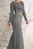 Casual Solid Color Strap Design Spaghetti Strap Long Sleeve Two Pieces