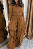 Slim Long Sleeve Ruched Wide Leg Pants Two Piece Set Minimalist Elegant Casual Fashion Outfit