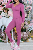 Casual Solid Color Patchwork V Neck Long Sleeve Two Pieces