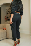 Leopard Print Paneled Two Piece Set Zipper Collar Waist Casual Fashion Outfit