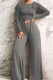 Casual Solid Color Strap Design Spaghetti Strap Long Sleeve Two Pieces