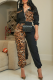 Leopard Print Paneled Two Piece Set Zipper Collar Waist Casual Fashion Outfit