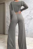 Casual Solid Color Strap Design Spaghetti Strap Long Sleeve Two Pieces