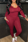 Casual Solid Color Patchwork V Neck Long Sleeve Two Pieces