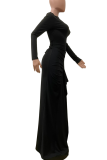 Elegant Solid Color High Slit O Neck Evening Dresses