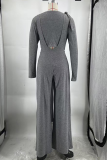 Casual Solid Color Strap Design Spaghetti Strap Long Sleeve Two Pieces