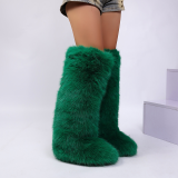 Knee High Snow Boots Women Warm Faux Fox Fur Lined Y2K Boots