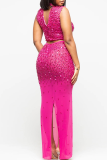 Sexy Solid Color Hot Drill Half A Turtleneck Sleeveless Two Pieces