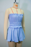 Sexy Plaid Ruched Strapless Sleeveless Two Pieces