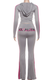 Casual Letters Contrast Hooded Long Sleeve Two Pieces