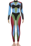 Casual Solid Color Contrast Turtleneck Skinny Jumpsuits