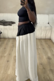 Casual Solid Color Contrast O Neck Short Sleeve Two Pieces