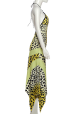Sexy Print Backless Halter Irregular Dresses