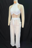 Sexy Solid Color Hollow Out Backless Half A Turtleneck Sleeveless Two Pieces