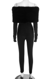 Sexy Solid Color Patchwork Off Shoulder Skinny Jumpsuits