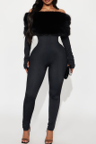 Sexy Solid Color Patchwork Off Shoulder Skinny Jumpsuits