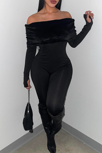Sexy Solid Color Patchwork Off Shoulder Skinny Jumpsuits