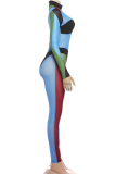 Casual Solid Color Contrast Turtleneck Skinny Jumpsuits