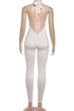 Sexy Solid Color Backless Halter Skinny Jumpsuits