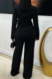 Casual Solid Color Patchwork Turn-back Collar Long Sleeve Two Pieces