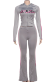 Casual Letters Contrast Hooded Long Sleeve Two Pieces