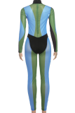 Casual Solid Color Contrast Turtleneck Skinny Jumpsuits