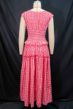 Casual Plaid Pocket O Neck Sleeveless Two Pieces