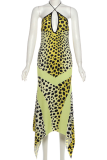 Sexy Print Backless Halter Irregular Dresses
