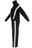 Casual Stripe Contrast Turndown Collar Long Sleeve Two Pieces
