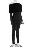 Sexy Solid Color Patchwork Off Shoulder Skinny Jumpsuits