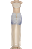 Sexy Print Contrast Strapless Sleeveless Two Pieces