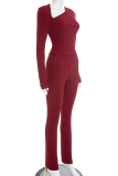 Casual Solid Color Asymmetrical Collar Long Sleeve Two Pieces