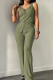 Casual Solid Color Buckle V Neck Sleeveless Two Pieces